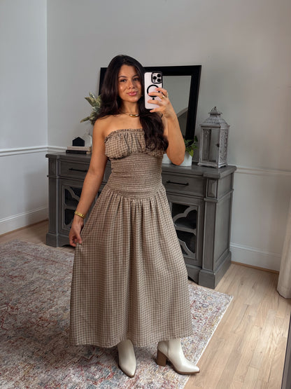Hazel Gingham Midi Tube Dress