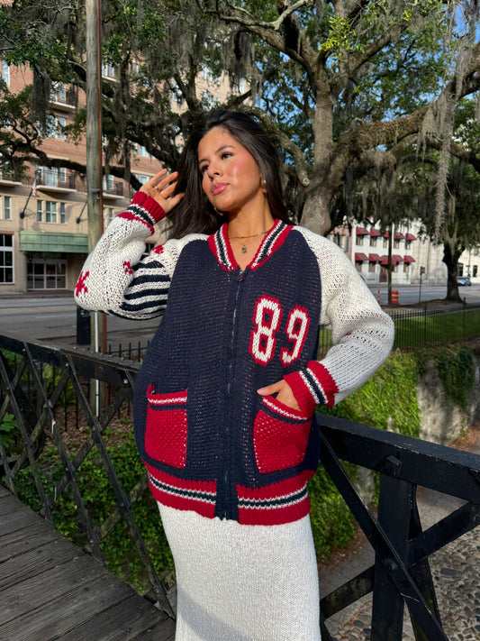 89 Varsity Knit Zip Up Jacket