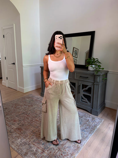 Mushroom Cargo Cropped Wide Leg Pants
