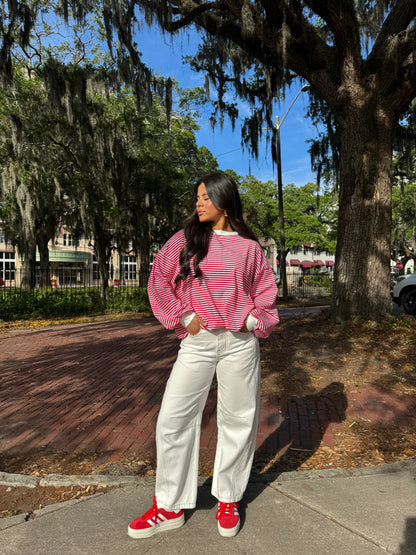 Red and White Striped Long Sleeve Tee