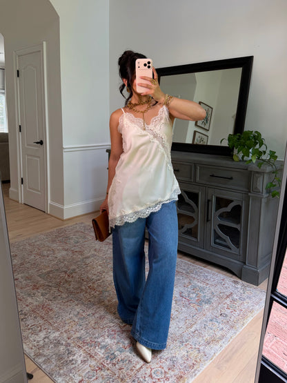 Sienna Cream Satin Lace Top