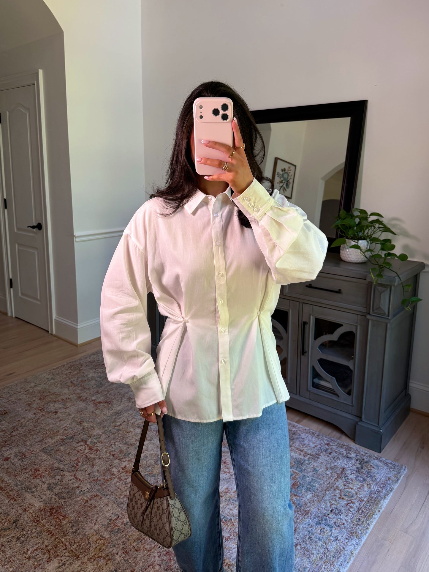 Soft Structure White Button-Up Top