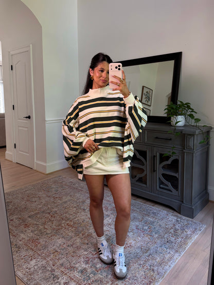 Olive Grove Striped Mockneck