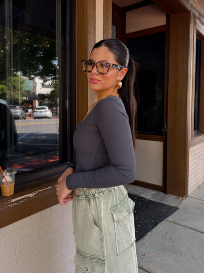 Charcoal Ribbed Long Sleeve Top