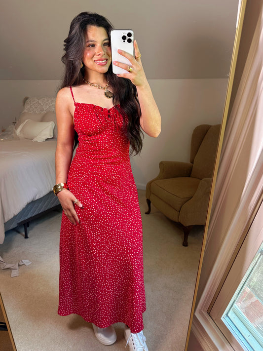 Red Polka Dot Midi Dress