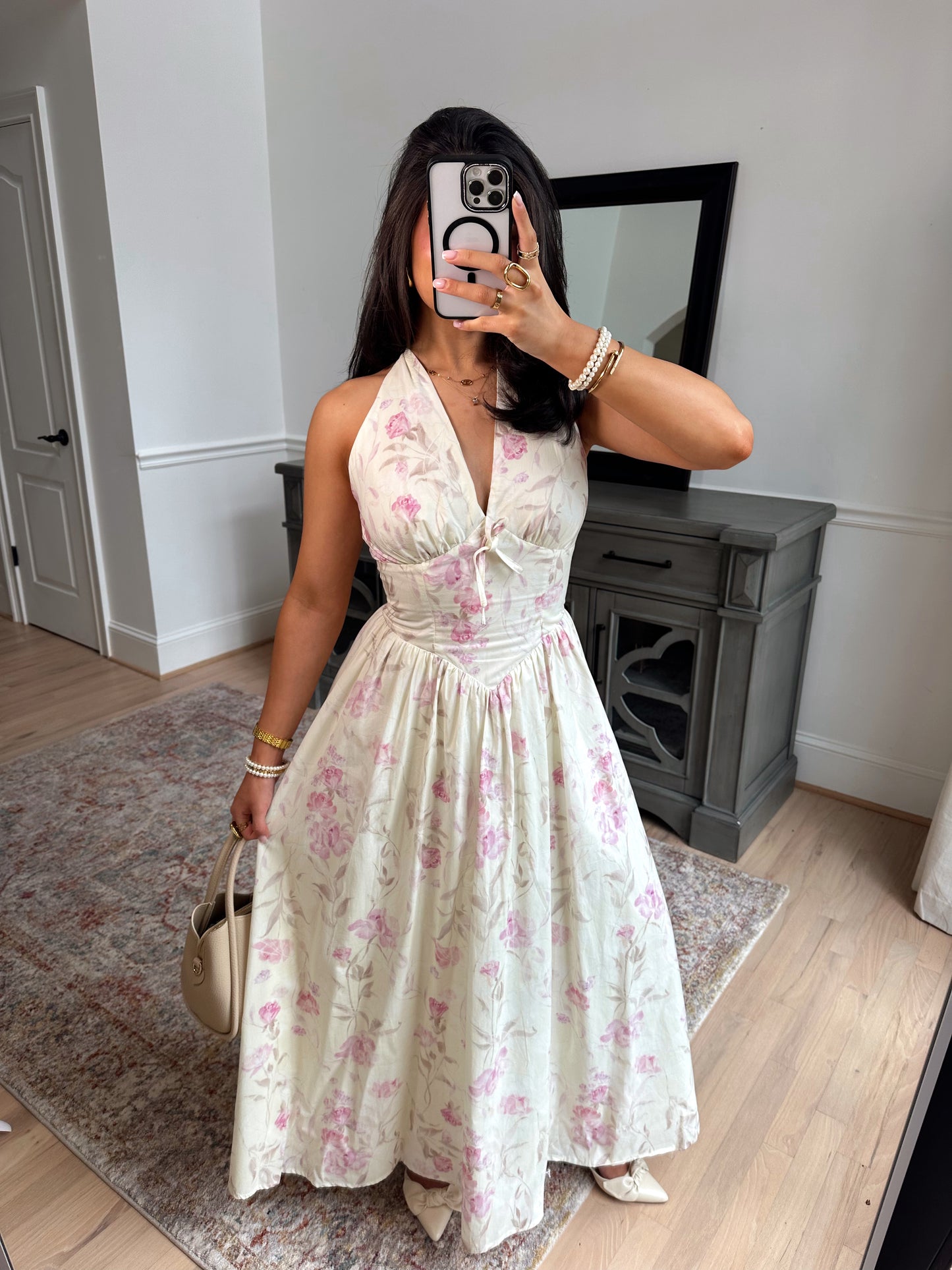 Pink Blooms Halter Midi Dress