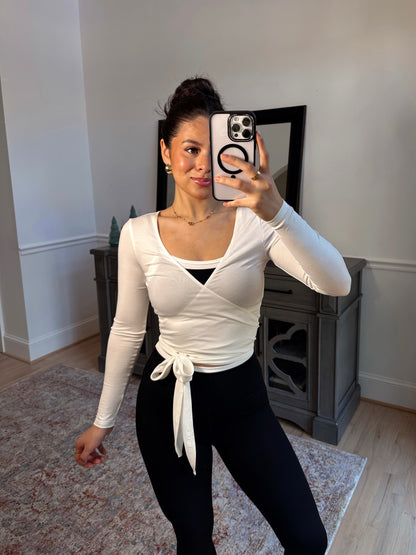 White Active Wrap Top