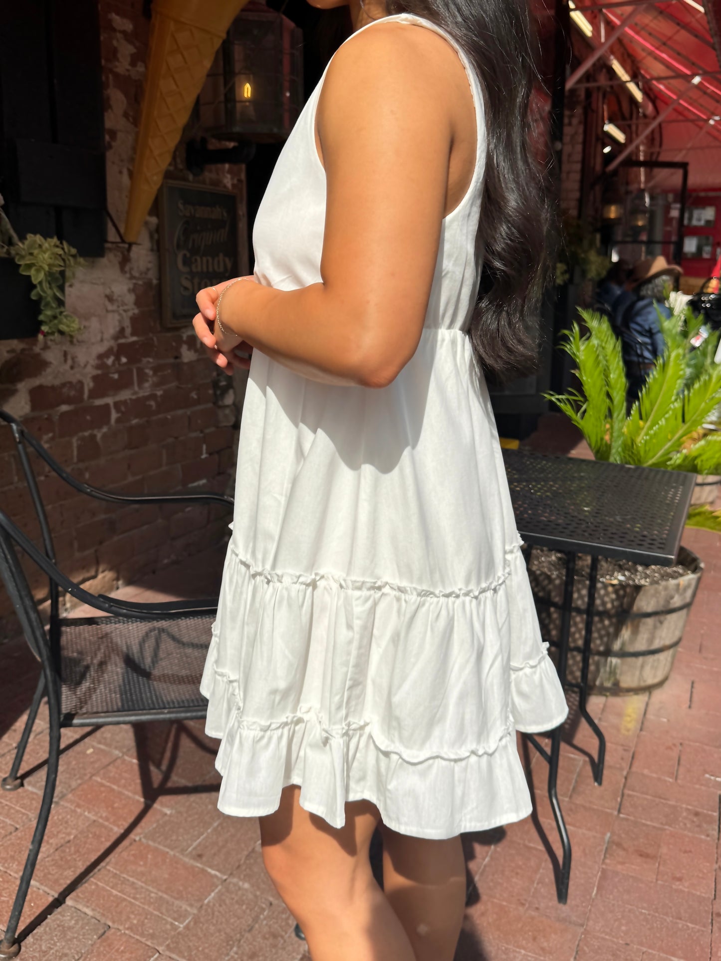 V-Neck White Short Dress