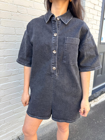 Classic Washed Black Denim Romper