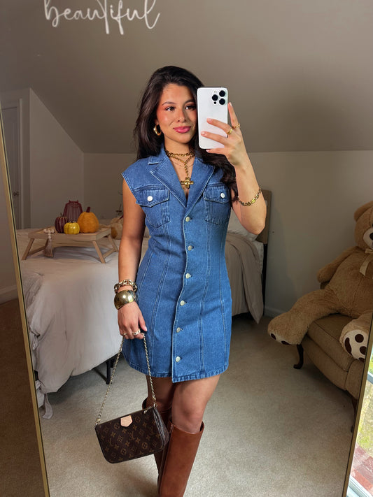 Collared Button-Up Denim Dress