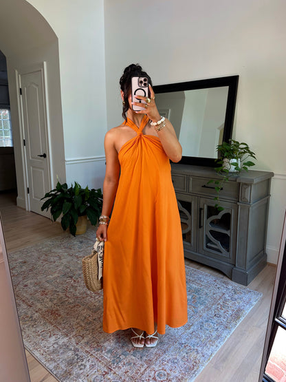 Citrus Orange Midi Dress