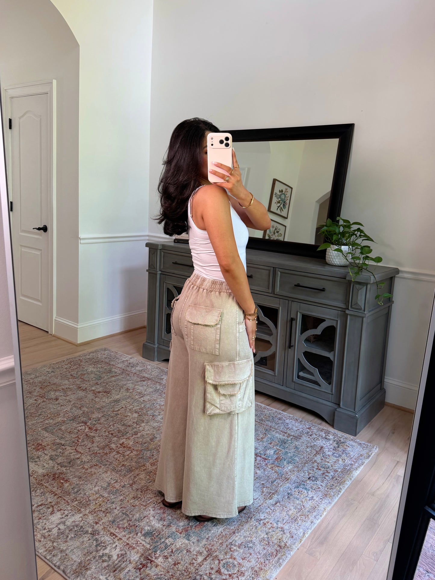 Mushroom Cargo Cropped Wide Leg Pants