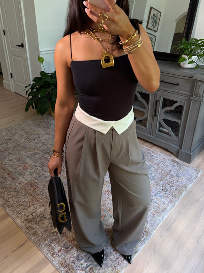 Mocha Fold-Over Trousers