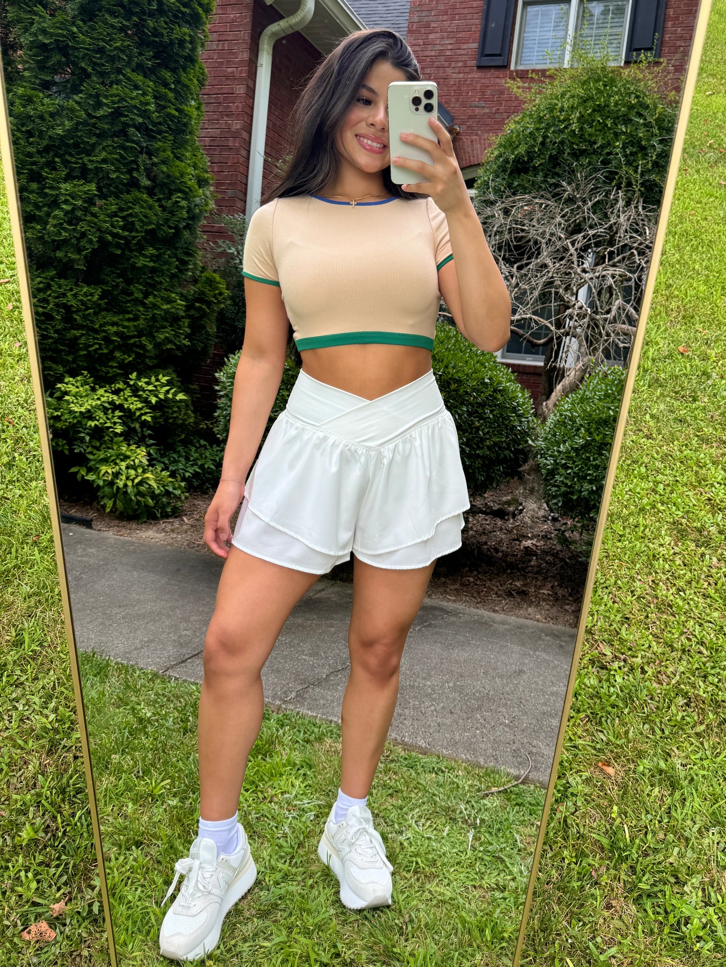 White V-Cross Waist Ruffle Shorts