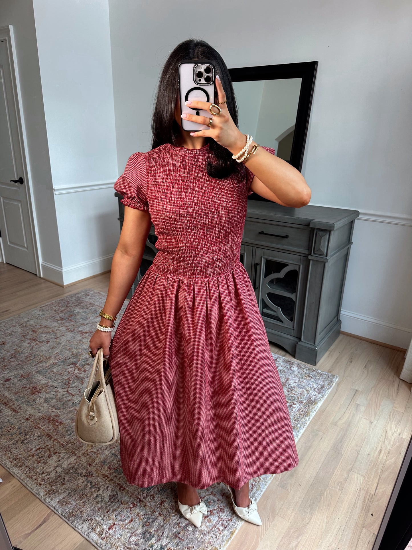 Strawberry Gingham Midi Dress