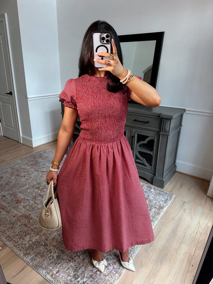 Strawberry Gingham Midi Dress