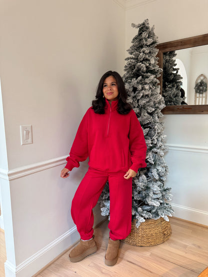 Red Quarter Zip & Jogger Set