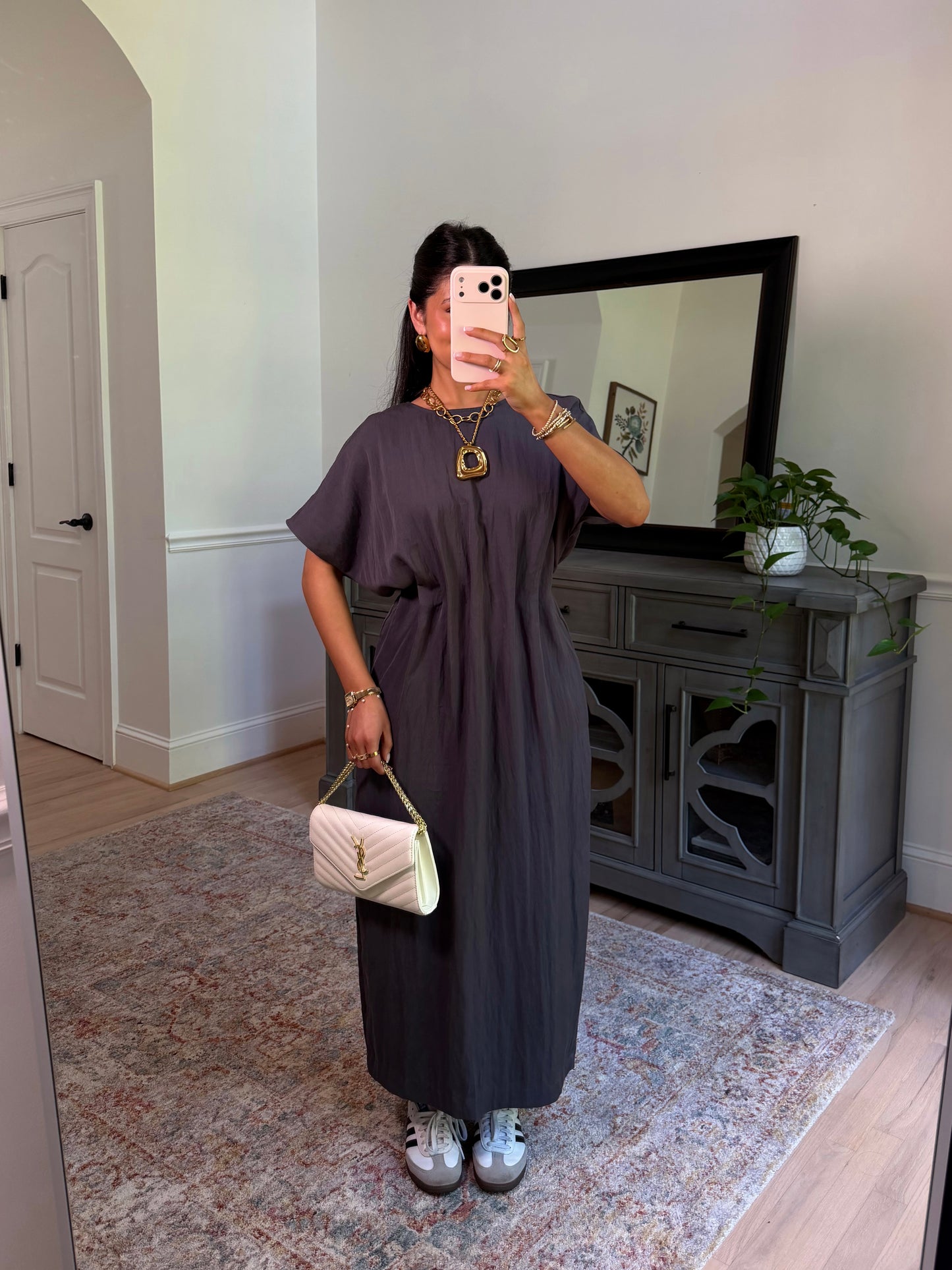 Uptown Charcoal Pleated Dress