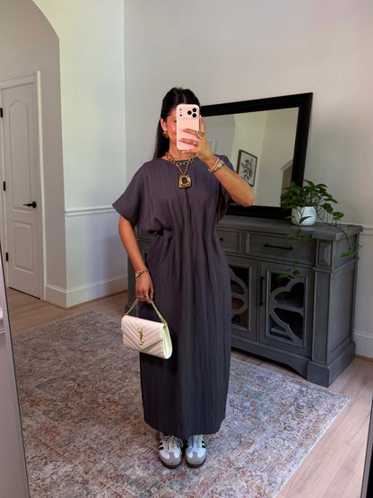 Uptown Charcoal Pleated Dress