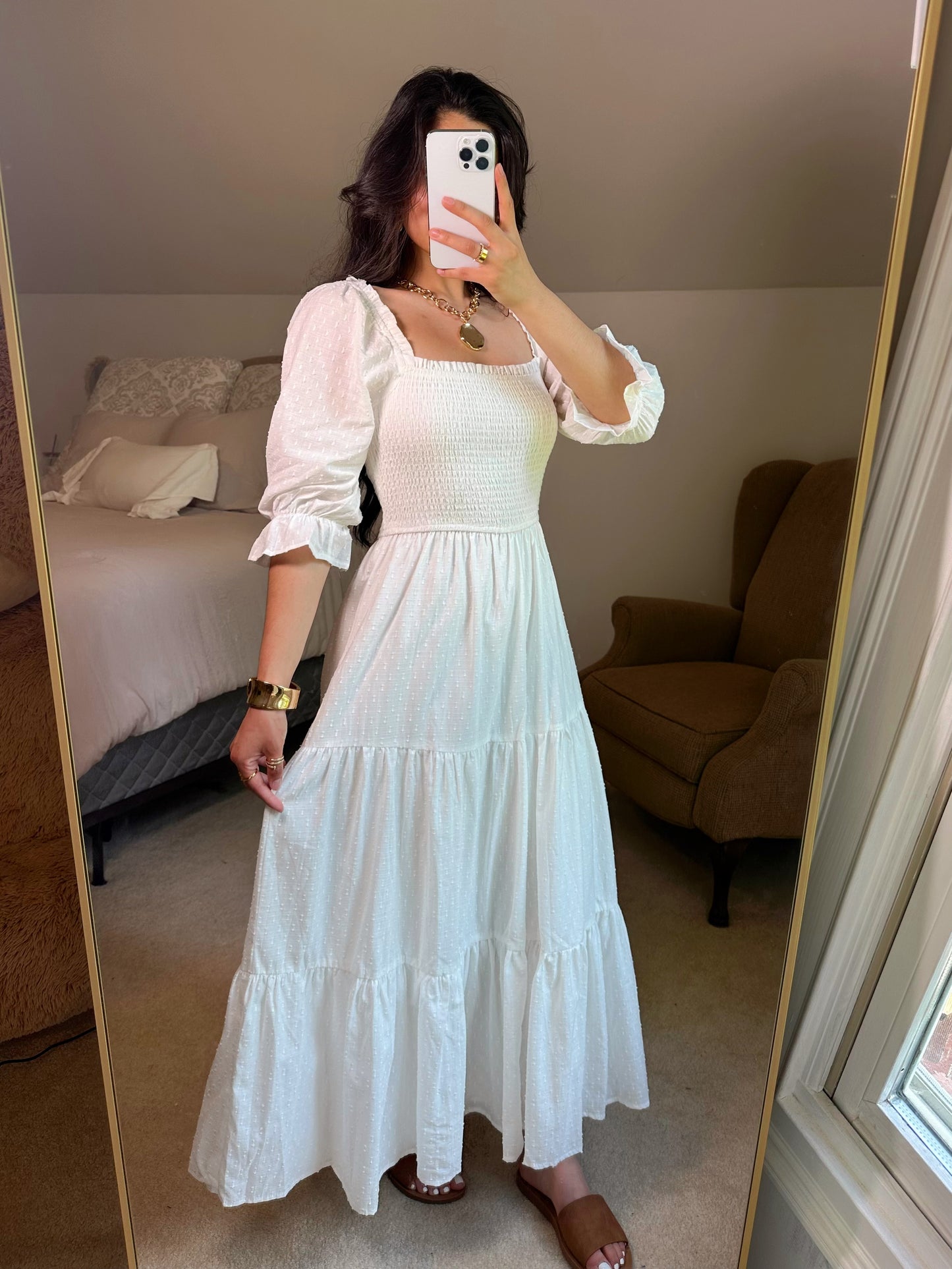 White Dotted Flowy Maxi Dress