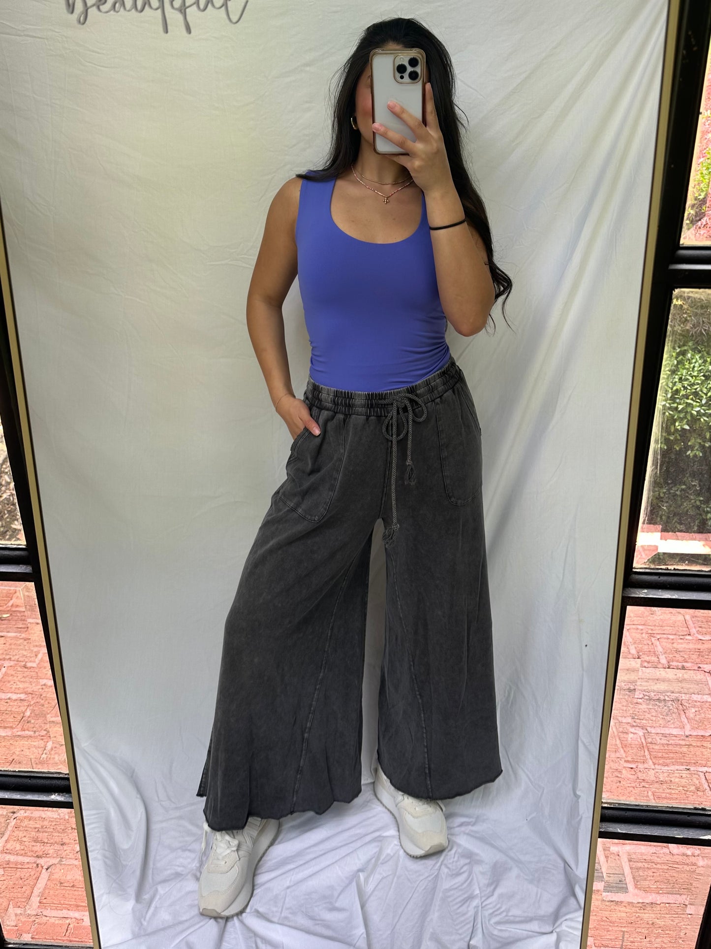 Washed Black Cropped Wide Leg Pants