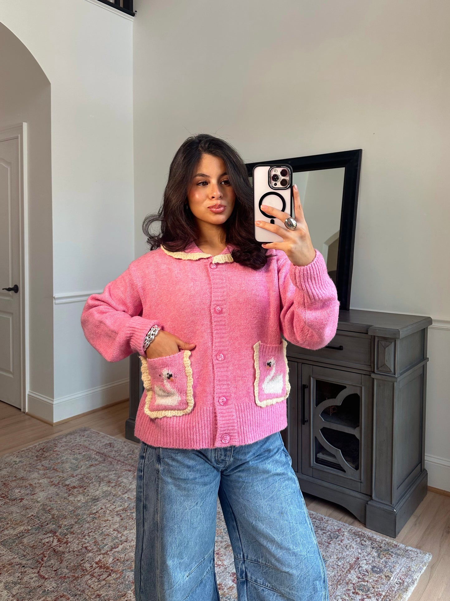 French Swan Pink Cardigan