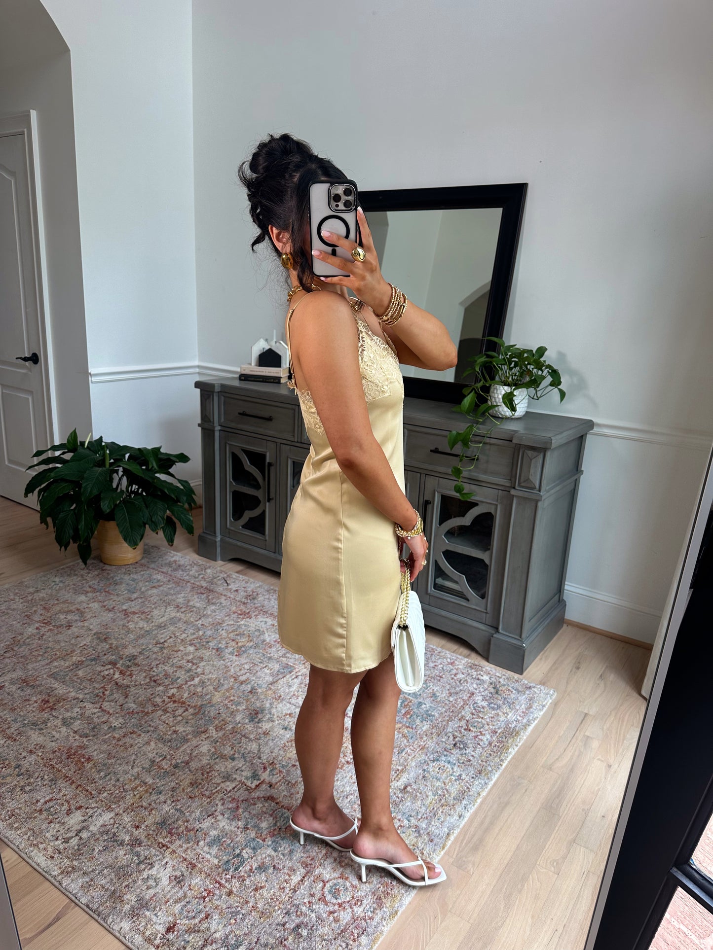 Golden Hour Satin Lace Mini Dress