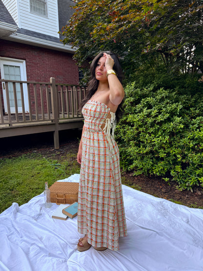 Sherbert Plaid Strapless Dress