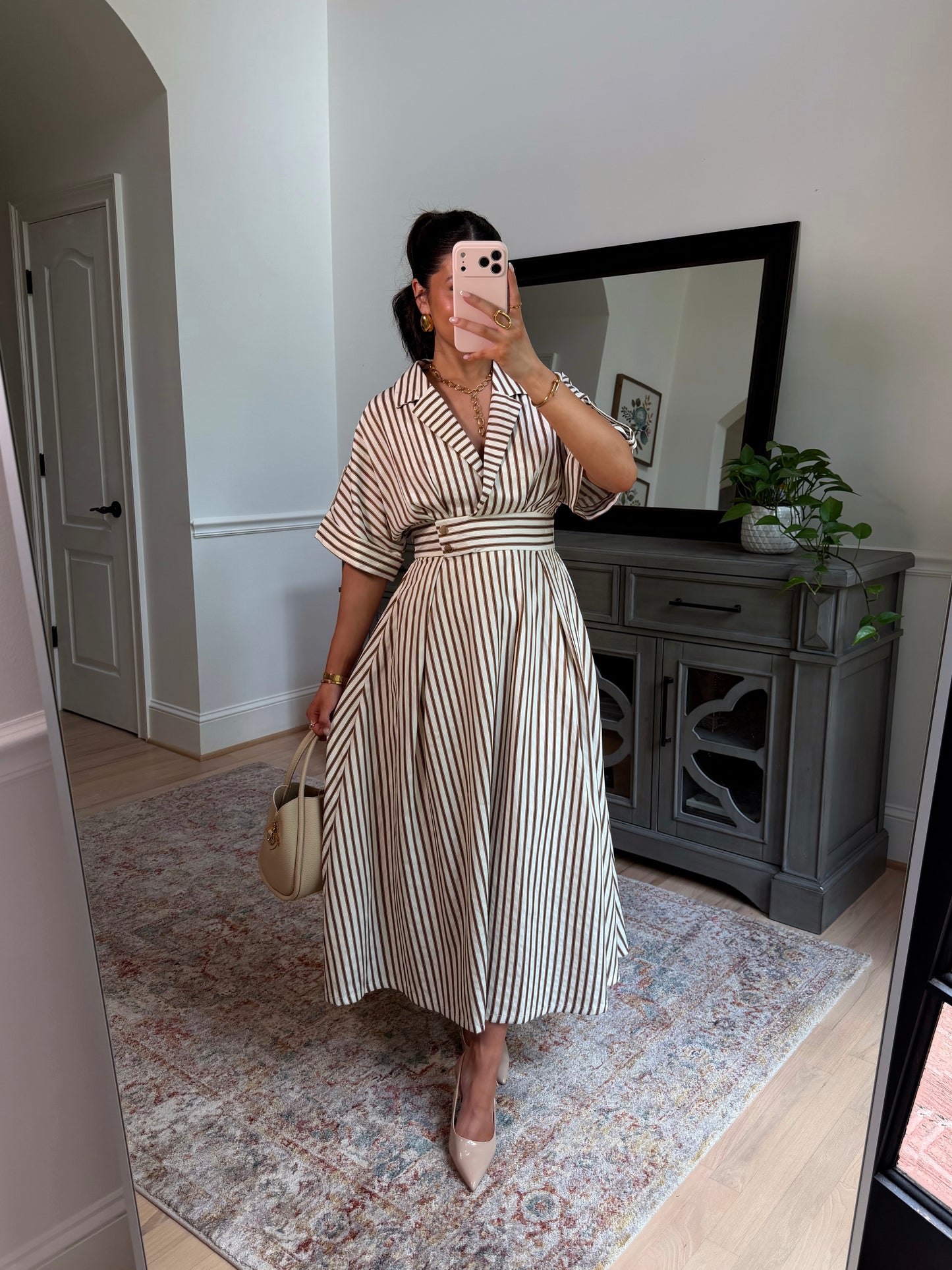 Espresso Date Striped Midi Dress