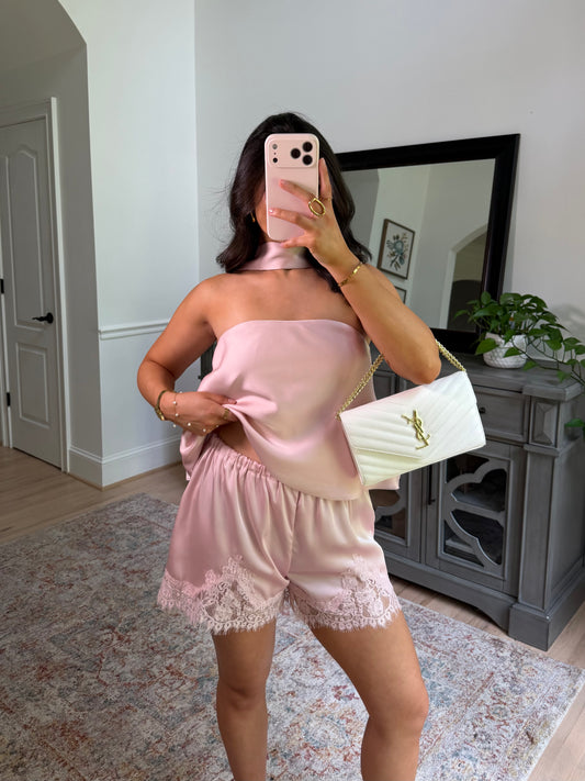 Daydreaming Lace Satin Shorts (Baby Pink)