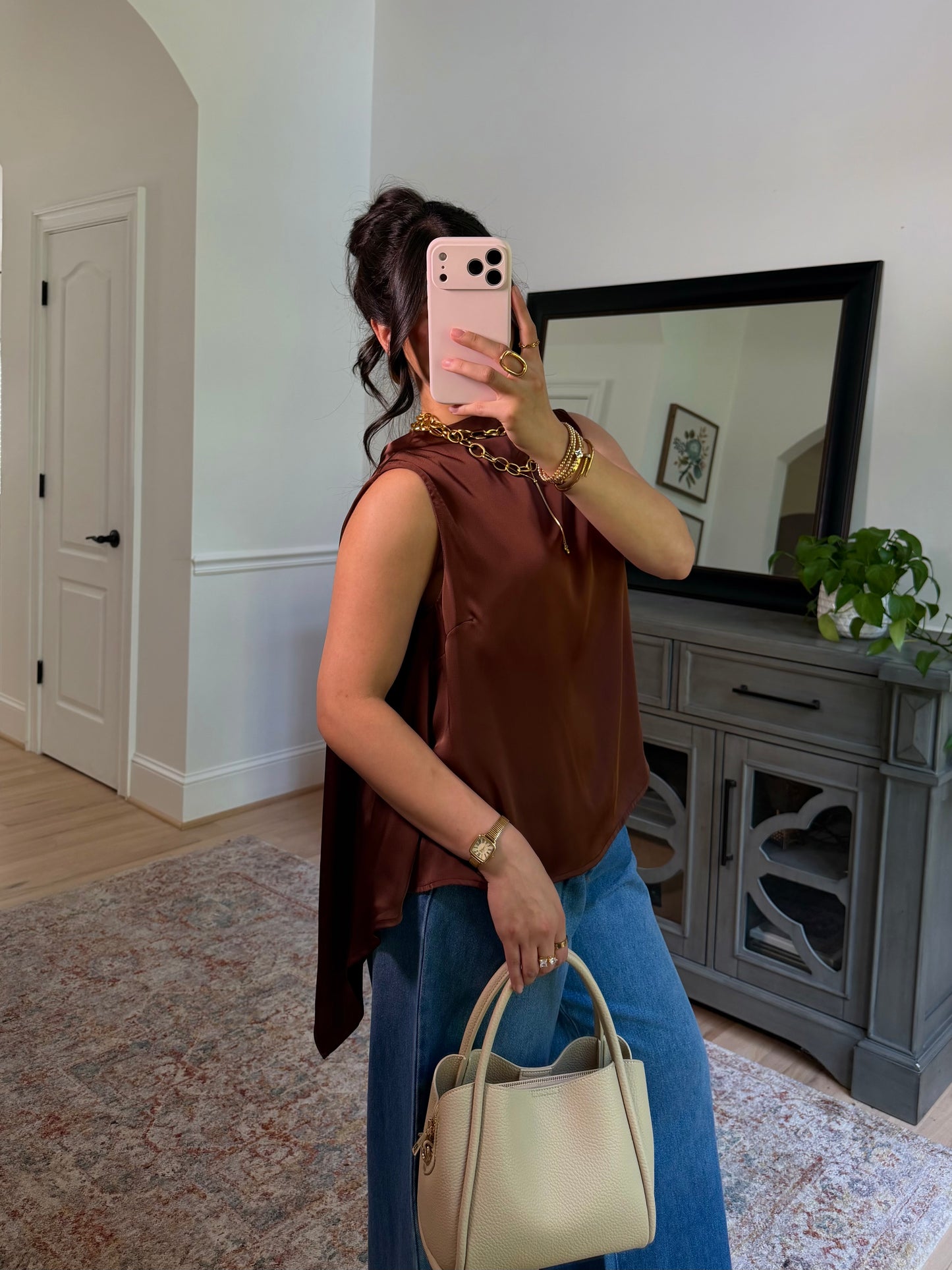 Evening Allure Brown Satin Top