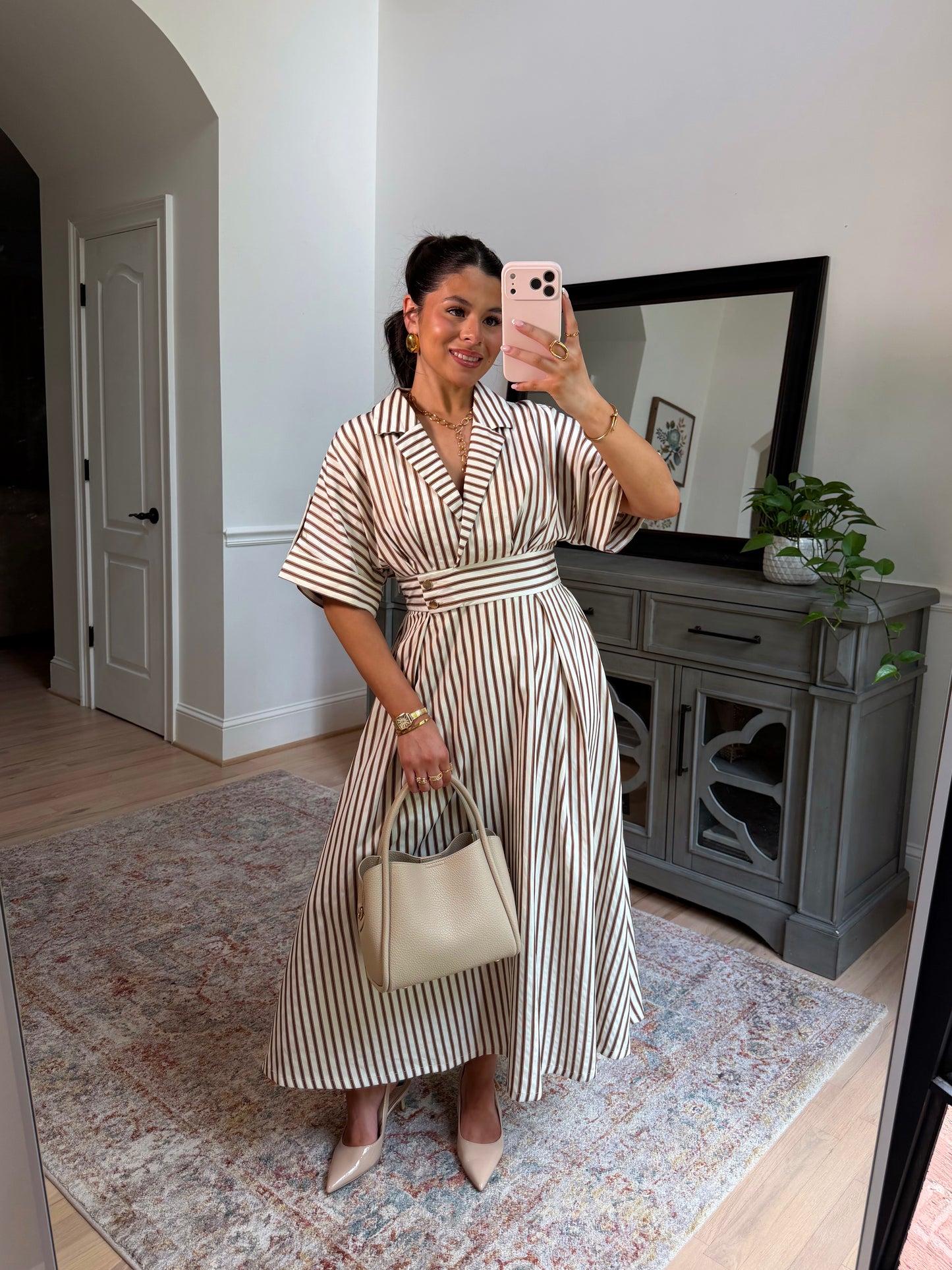 Espresso Date Striped Midi Dress