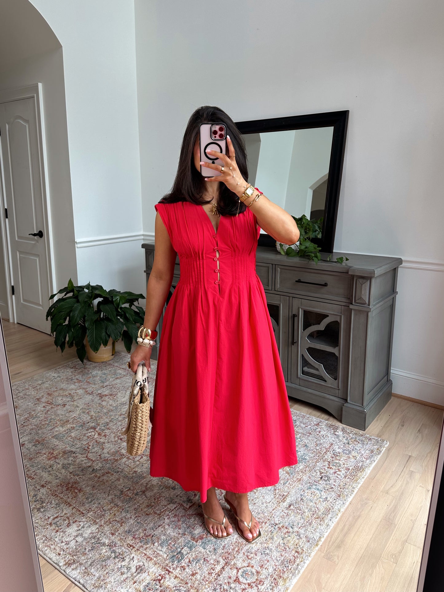 Almalfi Sunset Midi Dress (Red)