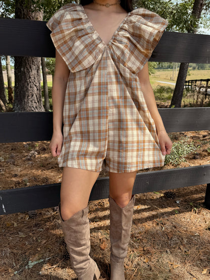 Tan Plaid Romper