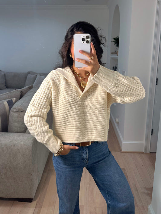 Ivory Knit Collared Sweater