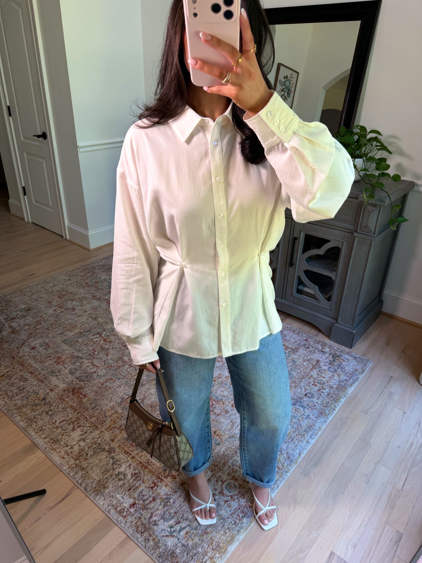 Soft Structure White Button-Up Top