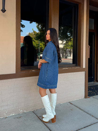 Denim Collared Short Dress