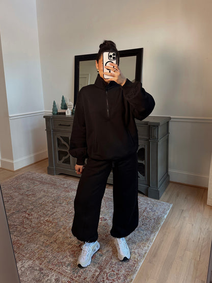 Black Quarter Zip & Jogger Set