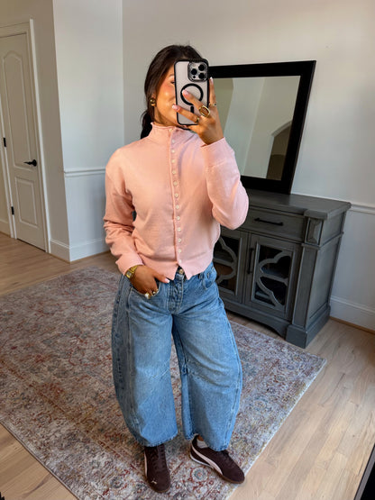 Dalilah Pink Mockneck Cardigan