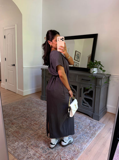 Uptown Charcoal Pleated Dress