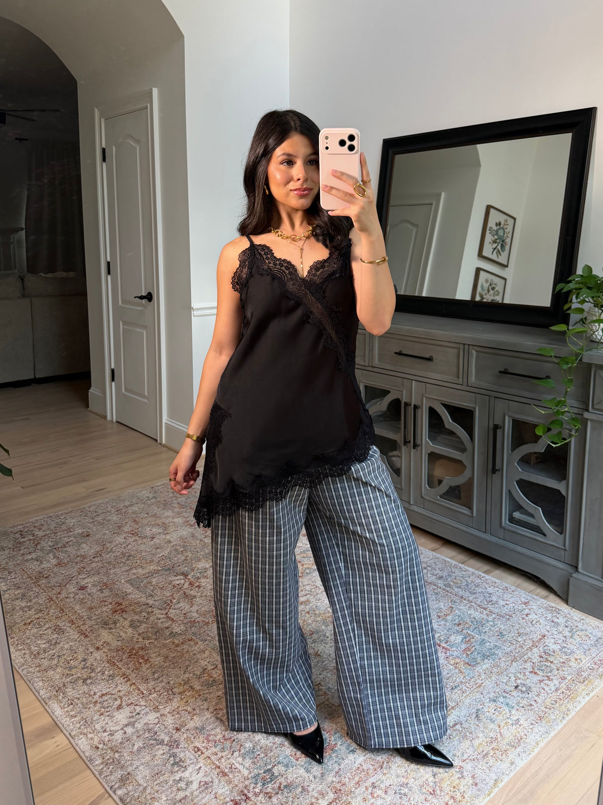 Sienna Black Satin Lace Top