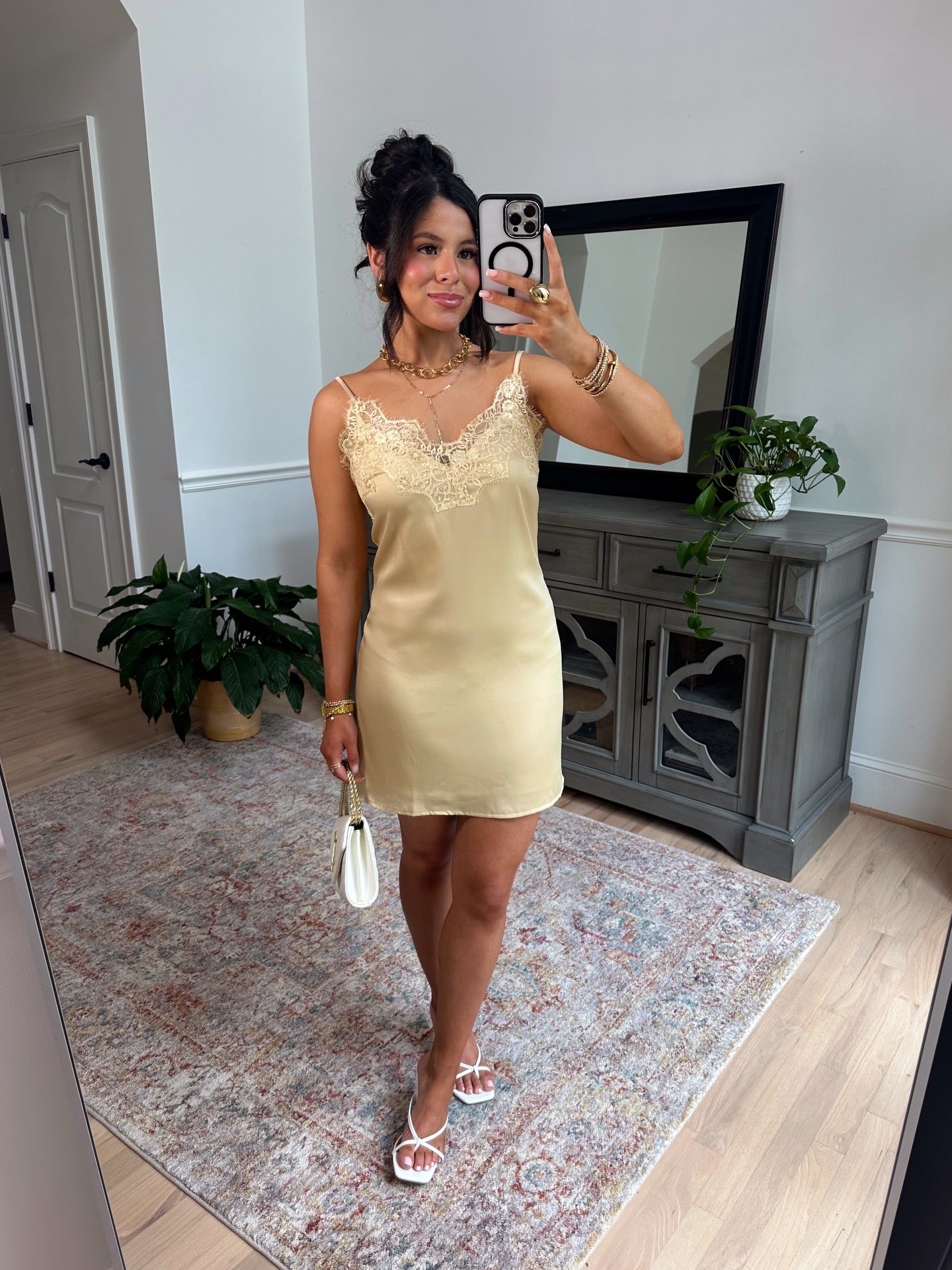 Golden Hour Satin Lace Mini Dress