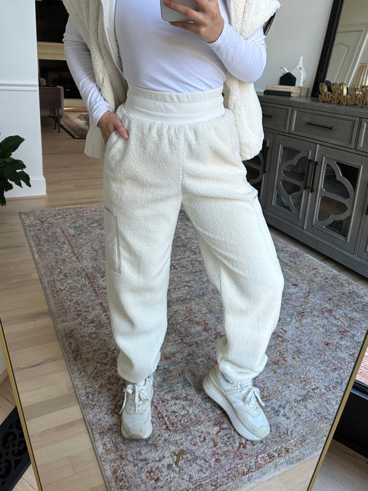Ivory Sherpa Cargo Jogger Pants