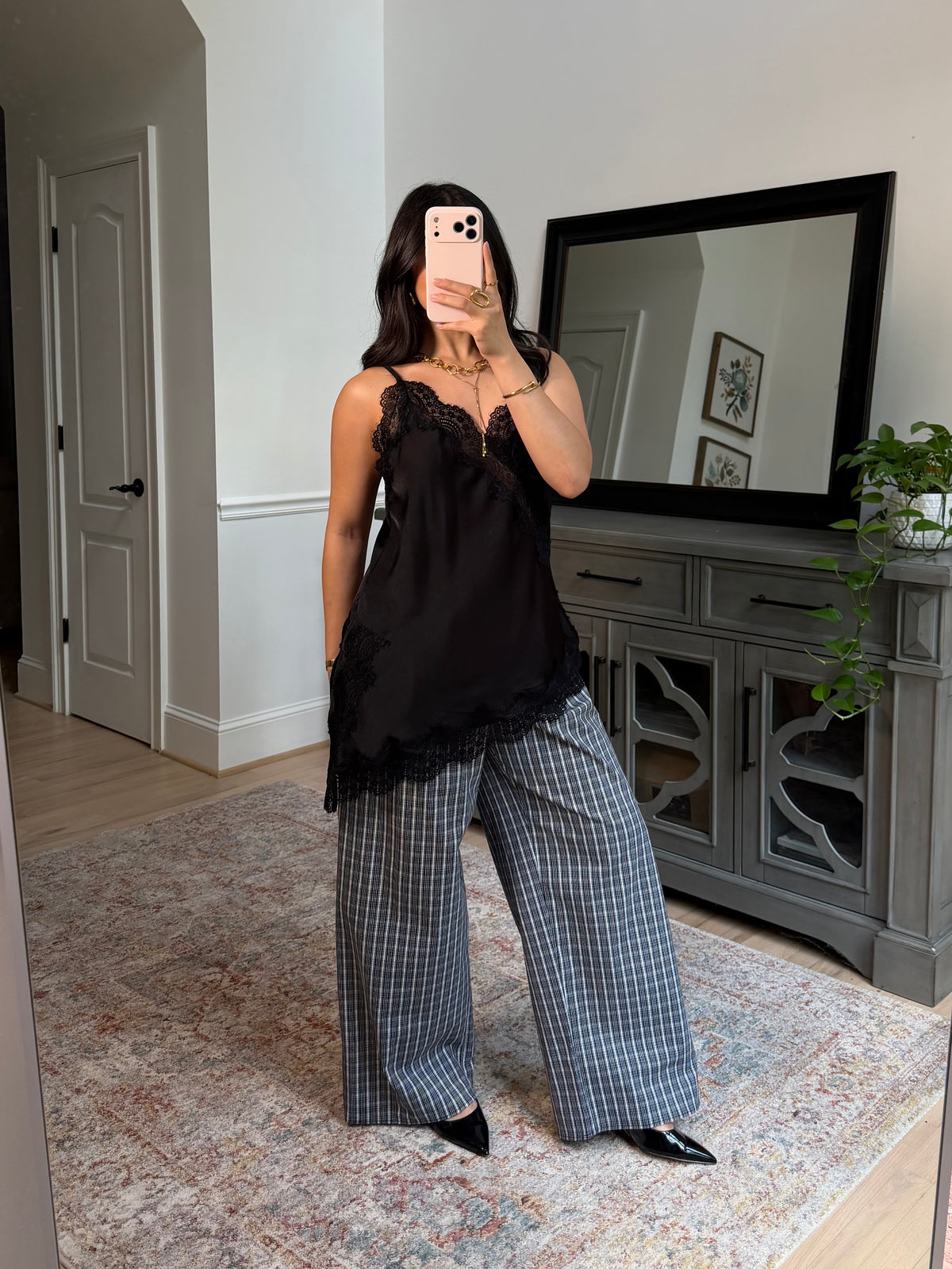 Sienna Black Satin Lace Top