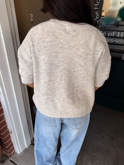 Oatmeal Button Up Short Sleeve Cardigan