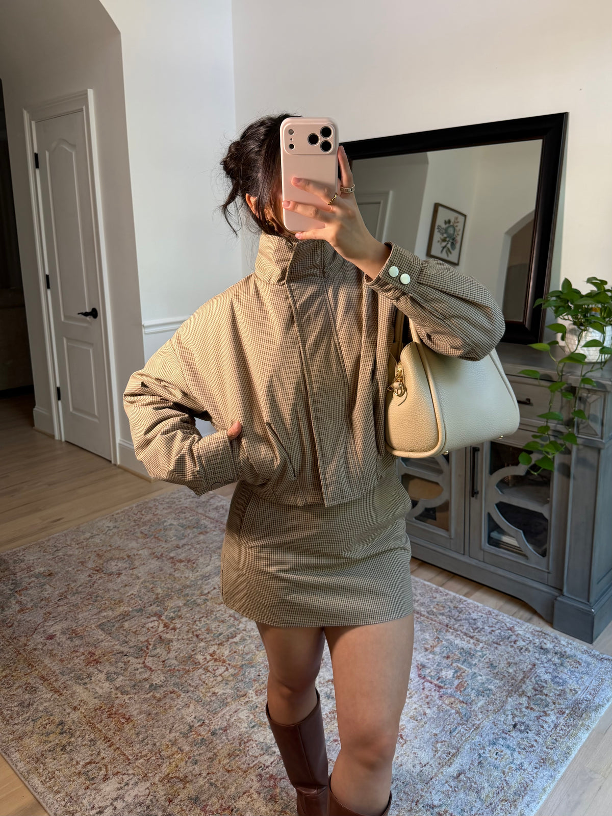 Brooklyn Tan Plaid Puffer Jacket