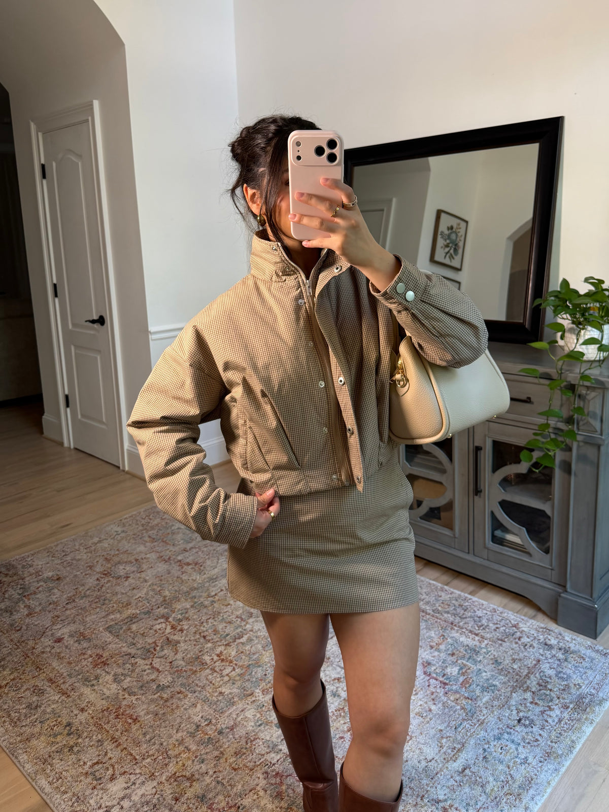 Brooklyn Tan Plaid Puffer Jacket