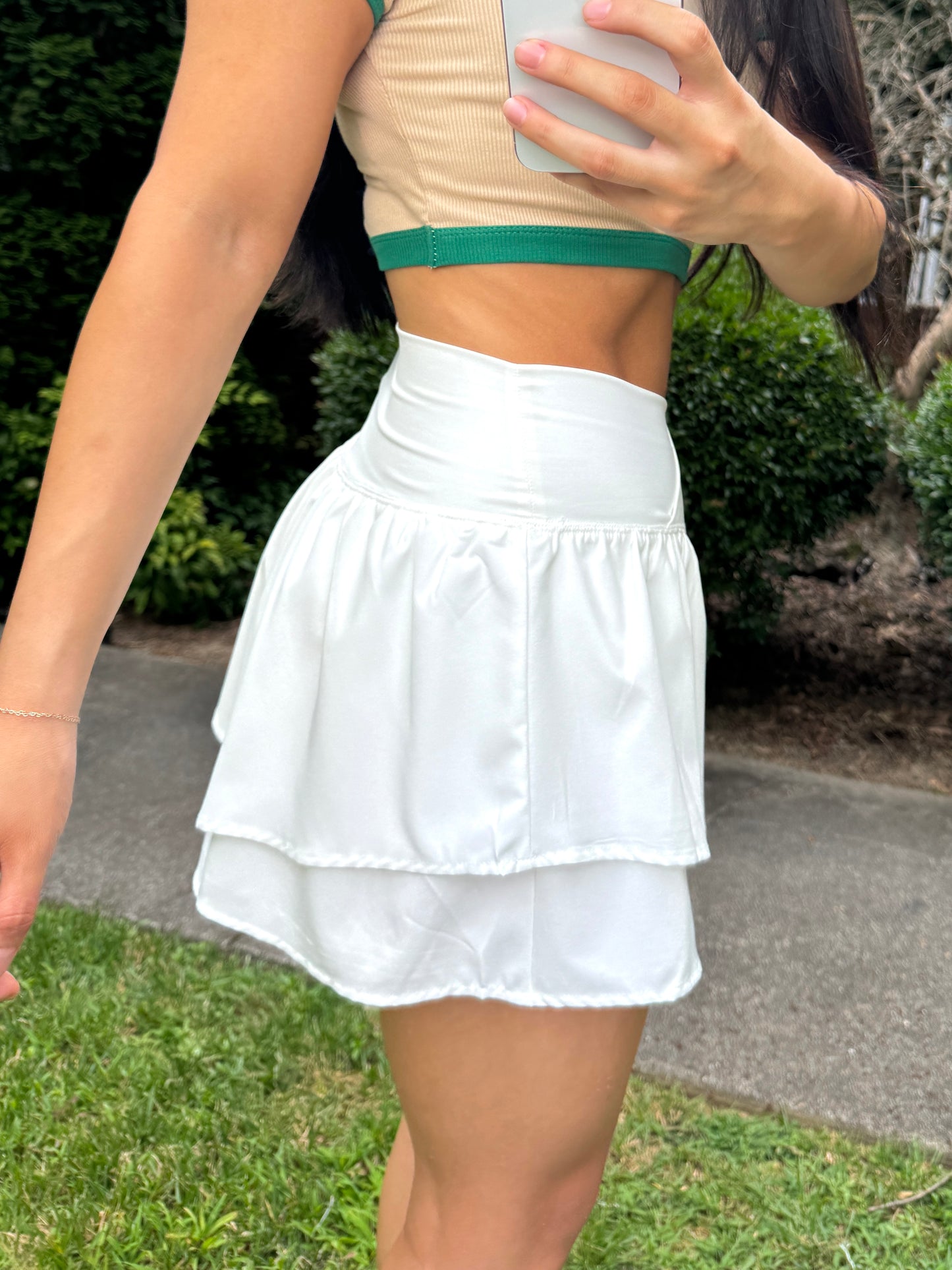 White V-Cross Waist Ruffle Shorts