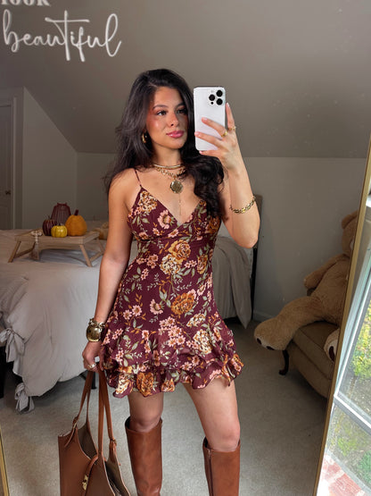 Autumn Florals Mini Ruffle Dress