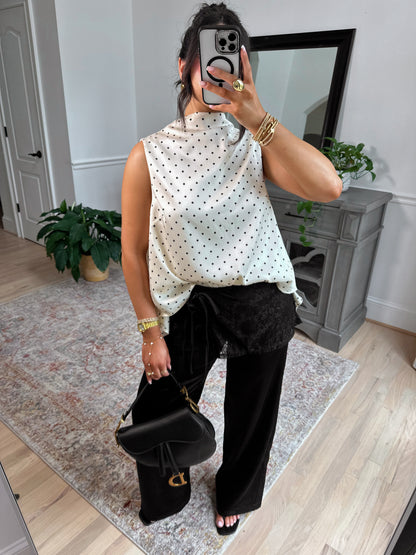Nightfall Satin Lace Wrap Pants (Black)